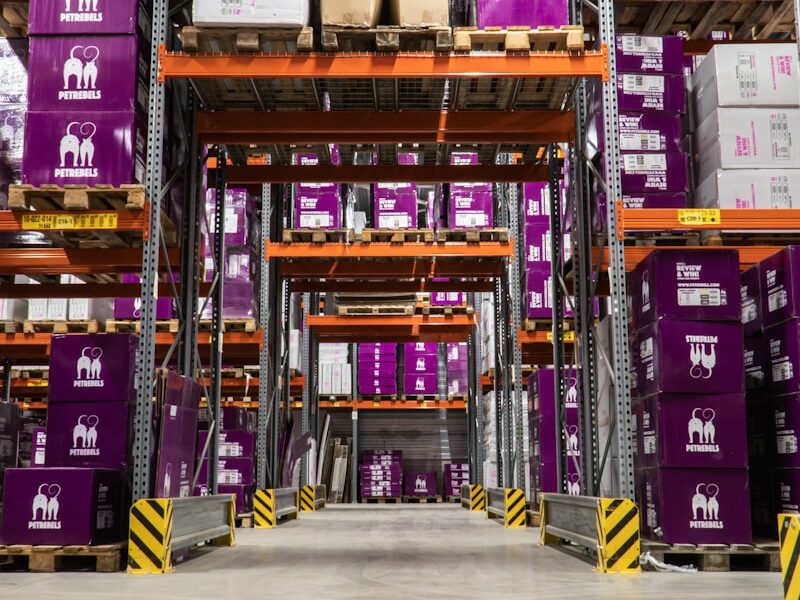 purple and brown wooden shelf